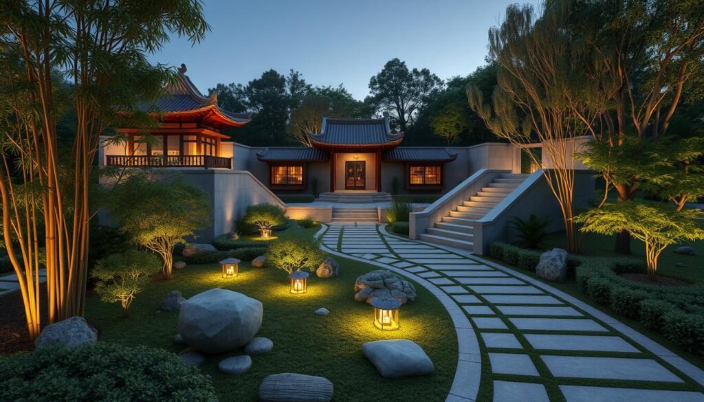 Architectural design of Nirvana Memorial garden integrating traditional and modern elements