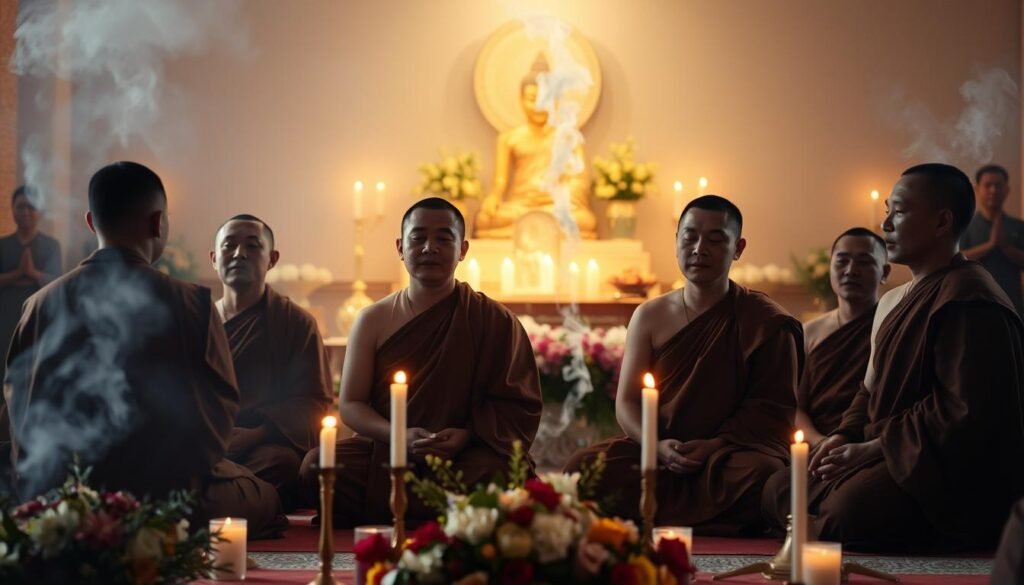 Buddhist chanting during a funeral ceremony